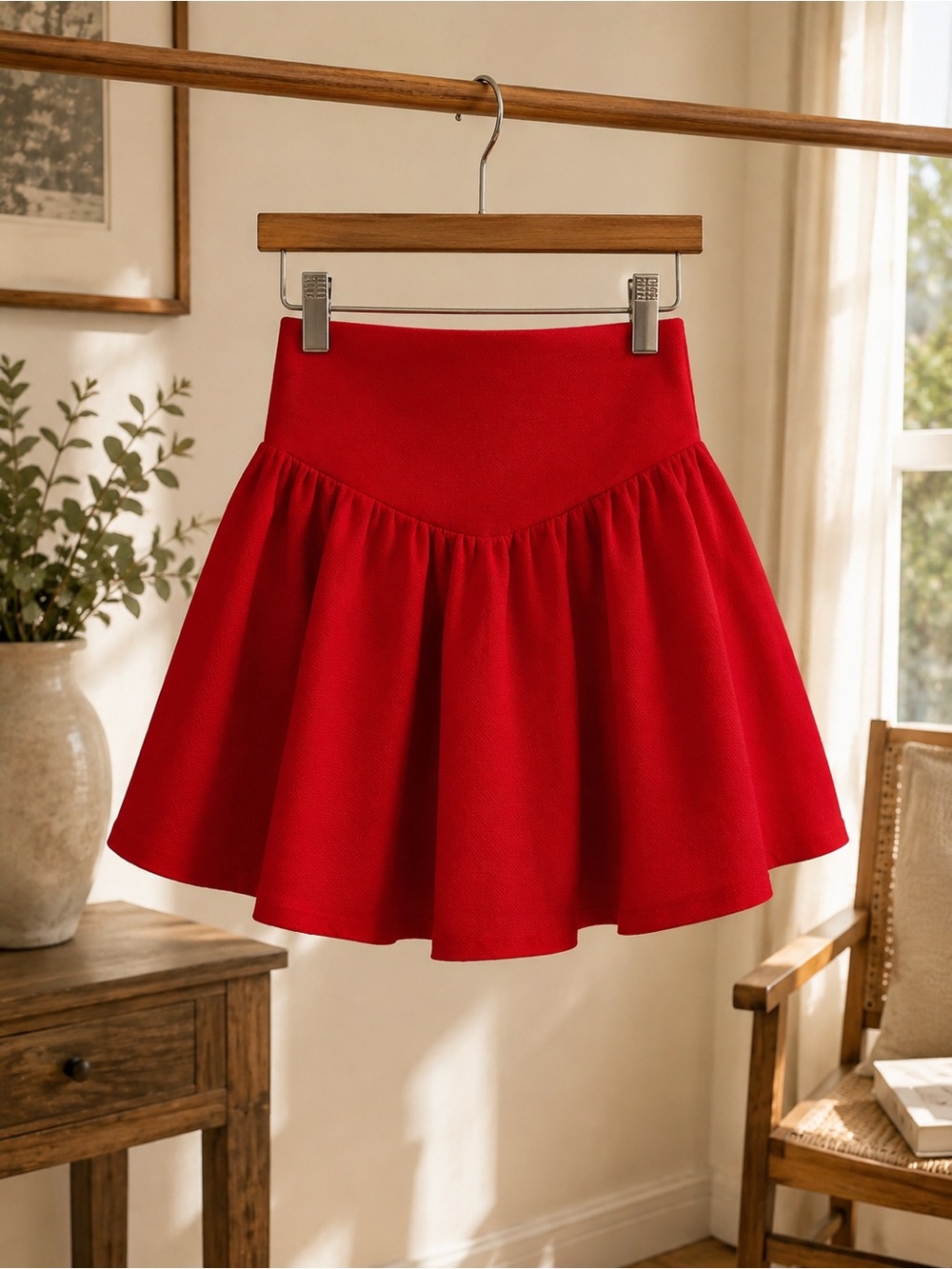 🆕 Red Flared Mini Skirt